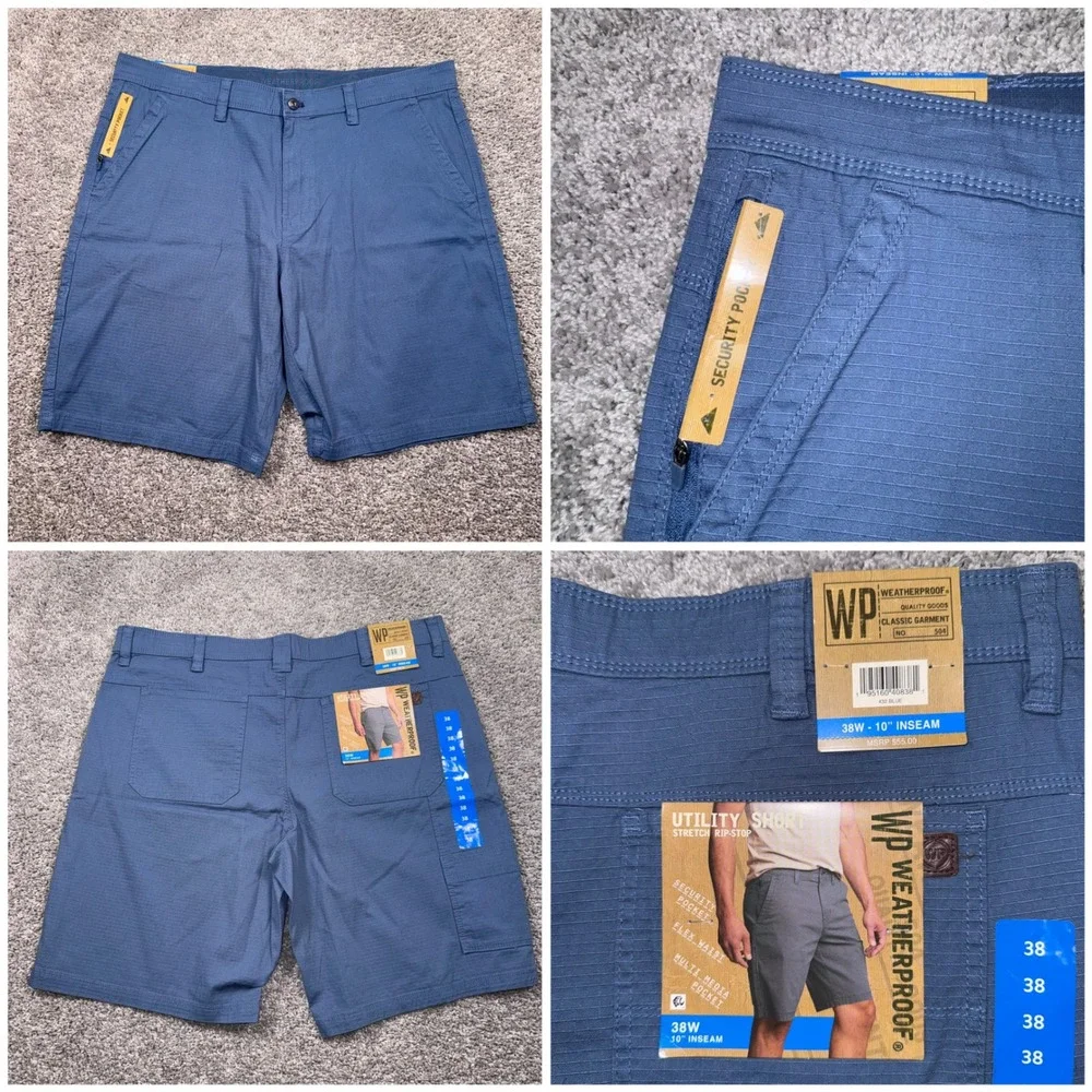 Weatherproof Utility Short Mens Stretch Rip-Stop Blue 38 NEW
